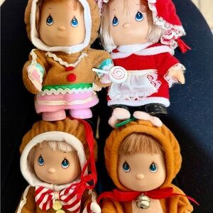 Set of Four Vintage Precious Moments Dolls in Festive Outfits
